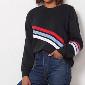 SUB_URBAN‎ RIOT Retro Striped Sweatshirt Black Small Crewneck Red White Blue